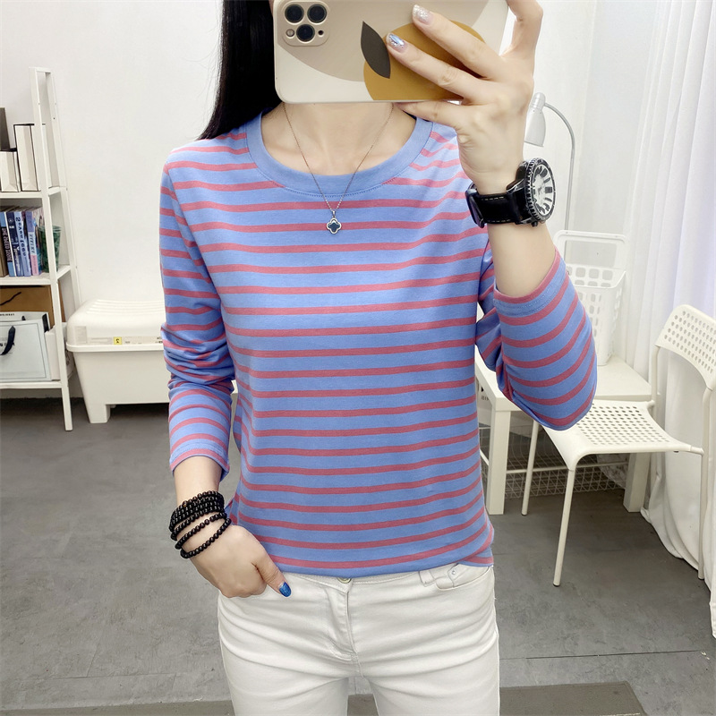 Picture of Striped T-shirt Women's Long Sleeve Top Early Autumn 2024 New plus size Loose Slimming Base Shirt Striped T-shirt