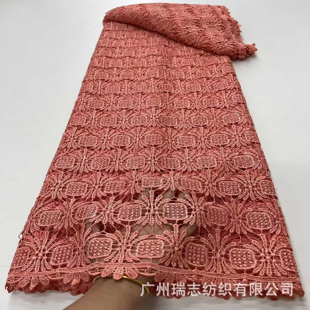 African Plant Floral Cut-out Hydrosoluble Lace Summer Women's Dress Embroidered Cloth Tulle Cotton Lace