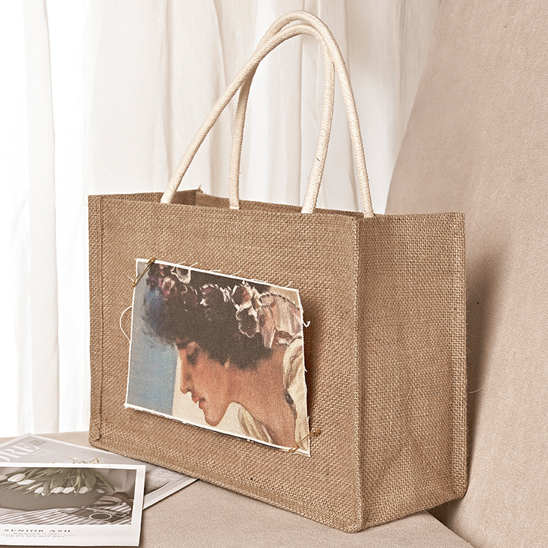 Simple Vintage Shopping Bag Crude Jute Tote Bag Shopping Bag Fashion Storage Linen Bag Spot Printing Logo