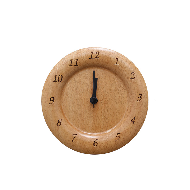 Picture of Beech Quiet Clock Solid Wood Watch Ornaments Living Room Modern Simple Log Cross-border Table Round Square