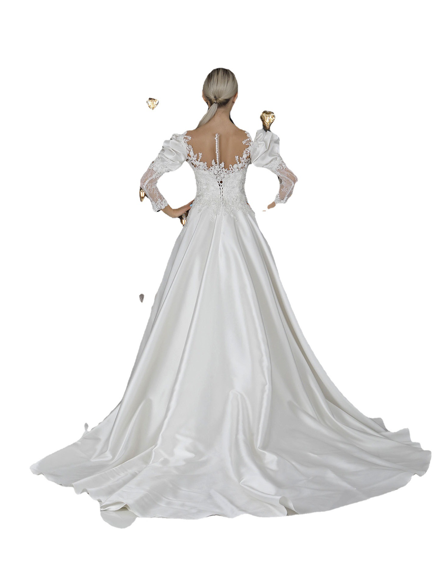 Picture of Europe and the United States large size cross-border hot French satin bridal yarn main yarn evening host studio outside the evening dress