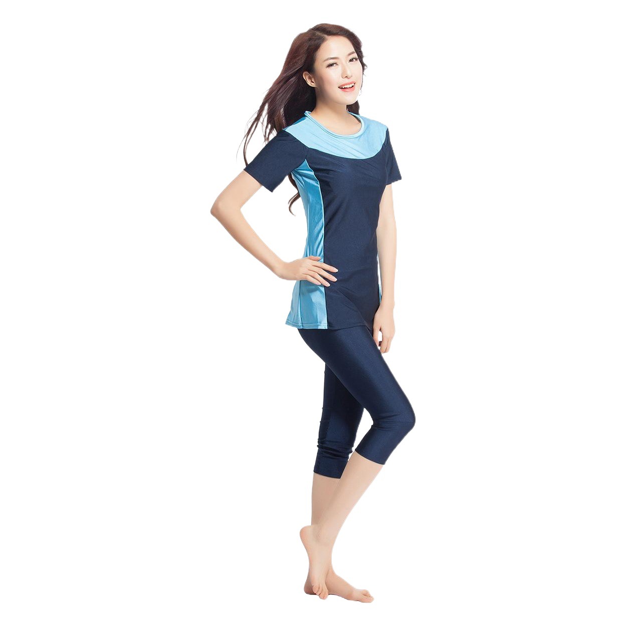 Factory Ready-Made Women's Swimwear Conservative Swimsuit Loose Contrasting Color Two-Piece Set Seaside Travel Spa Wear