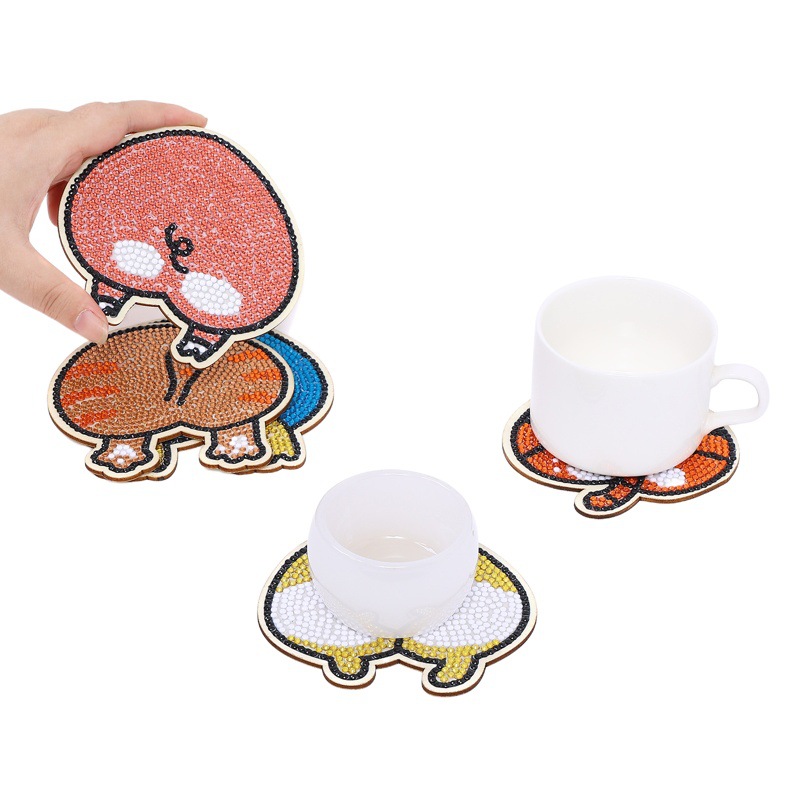 Hot-Selling on Independent Sites: 5D Handmade DIY Wooden Dot Diamond Heat-Insulating Non-Slip Diamond Painting Diverse Coaster with Stand