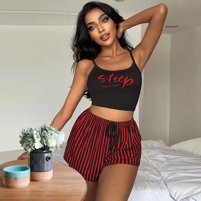 New European and American printed camisole tops and shorts, sexy spicy slim loungewear set, new cross-border printed arrivals