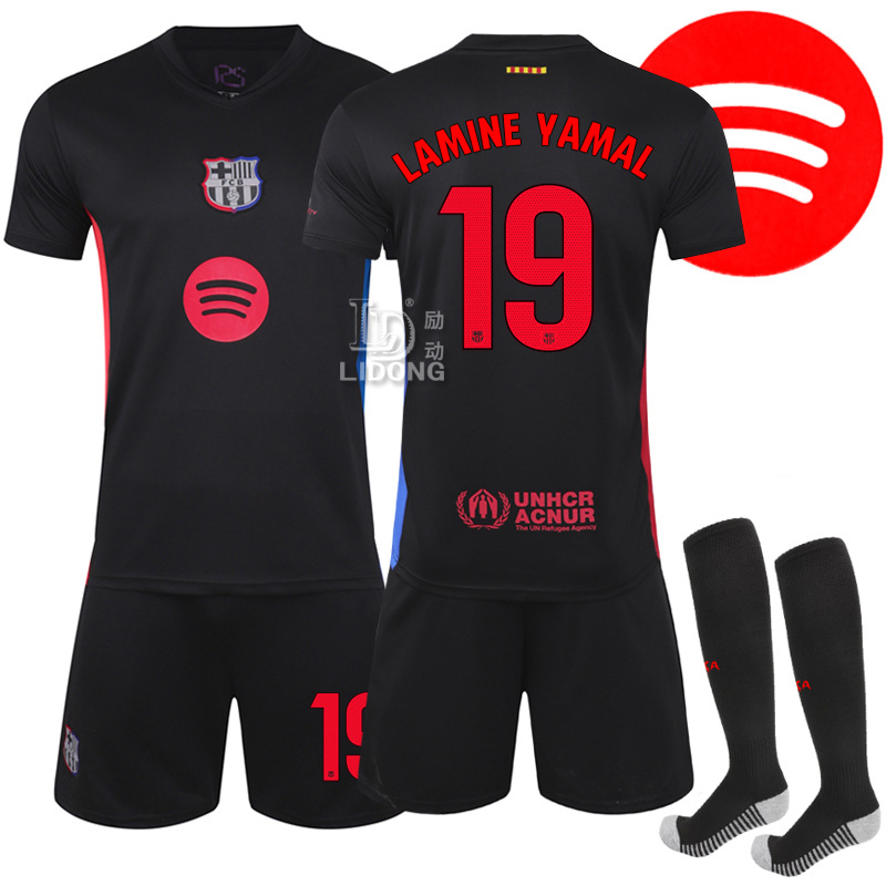2425 Barcelona New Advertising Pass Football Uniform No. 19 Amazon 9 Lewan 10 Messi Black Foreign Trade Best Selling Model