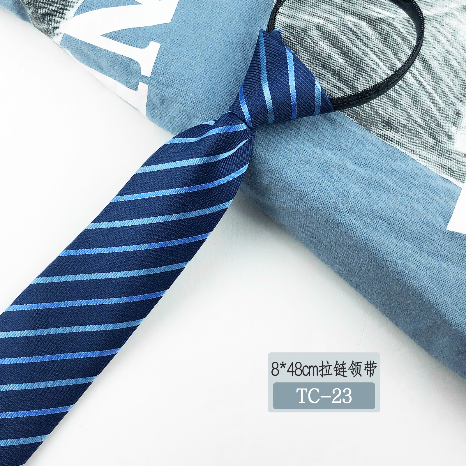 Picture of Men's tie business lazy striped zipper Korean version of wholesale formal jacquard polyester yarn-dyed 8cm easy to pull professional