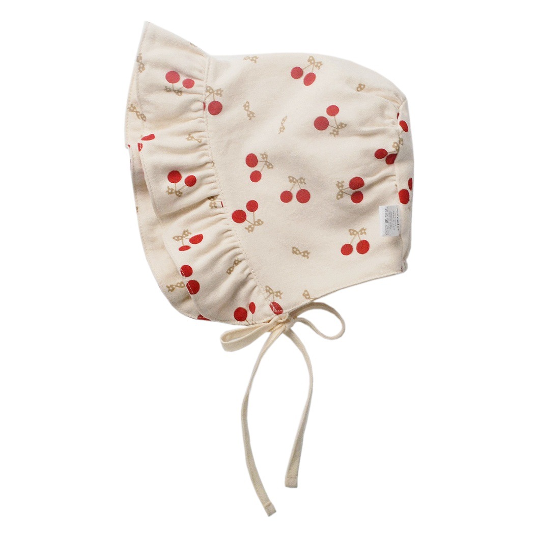 moinmlon Spring and Autumn Korean Style Girls' Court Cap Baby Cherry Cotton Windproof Cold Warm Hat Baby Soft