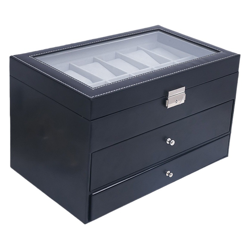 Glasses storage box large leather three-layer jewelry box watch jewelry storage box