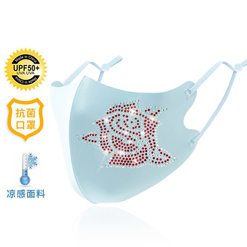 Picture of Trendy Colorful Rhinestone Ice Silk Mask Fashion European and American Style Dustproof Breathable Sun Protection Face Mask with Sparkling Rhinestones Uv Protection