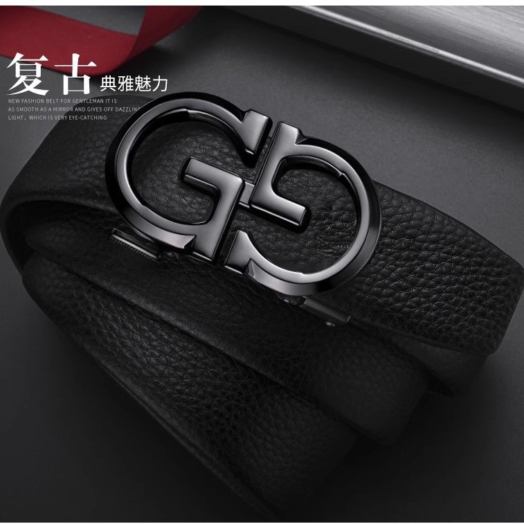 Picture of High-End Leather Belt for Men, Business Casual, Young People's Belt, Fashionable and Simple Letter Automatic Buckle Trouser Belt, Youth Trend