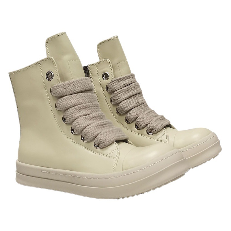 European and American Spring & Fall High-Top Men's Sneakers with Increased Thick Laces, Sports and Leisure Cowhide Shoes, Women's Couple Models, Large Size 48 Short Boots
