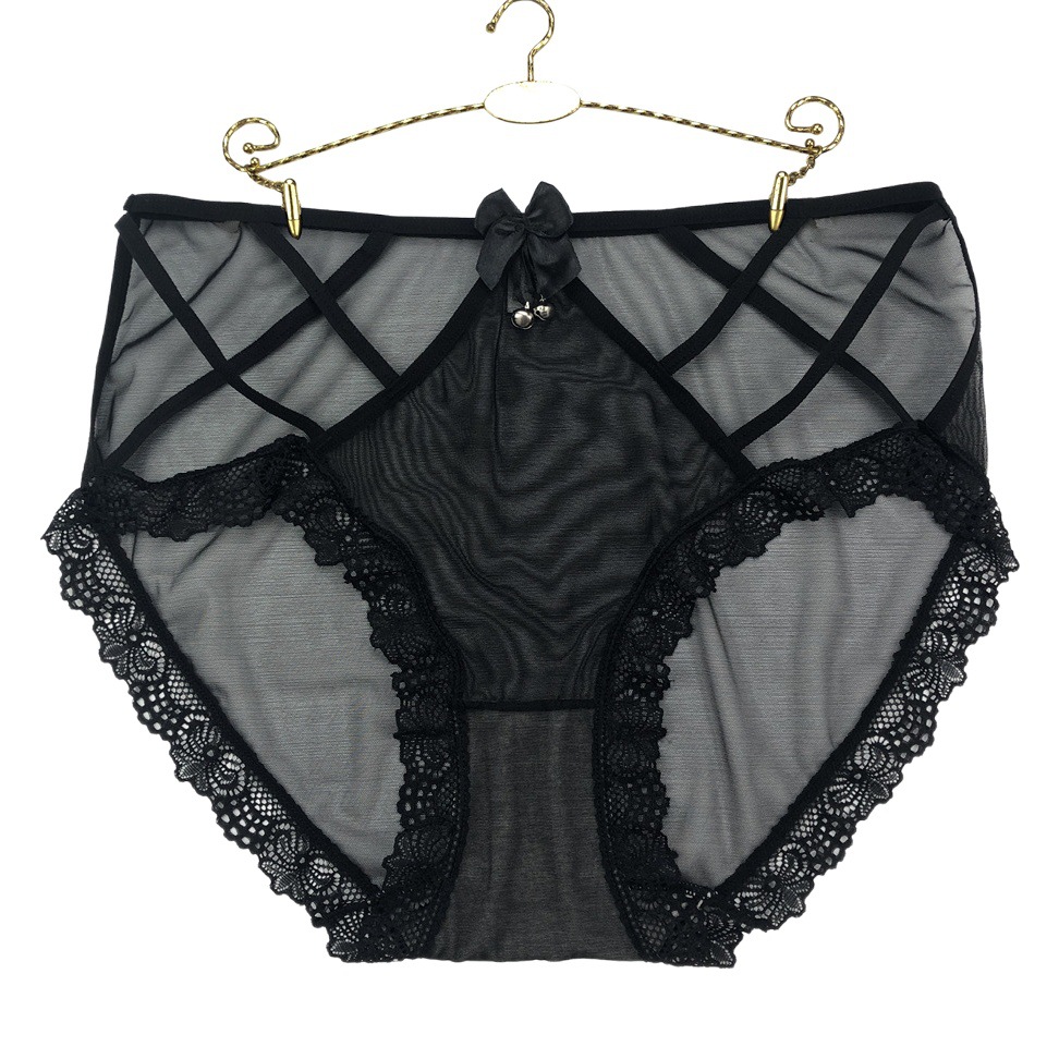 Popular Black Comfortable Series Women's Lace Panties Bell Pure Cotton Antibacterial Crotch Cut Out High Elastic High Waist Panties for Women