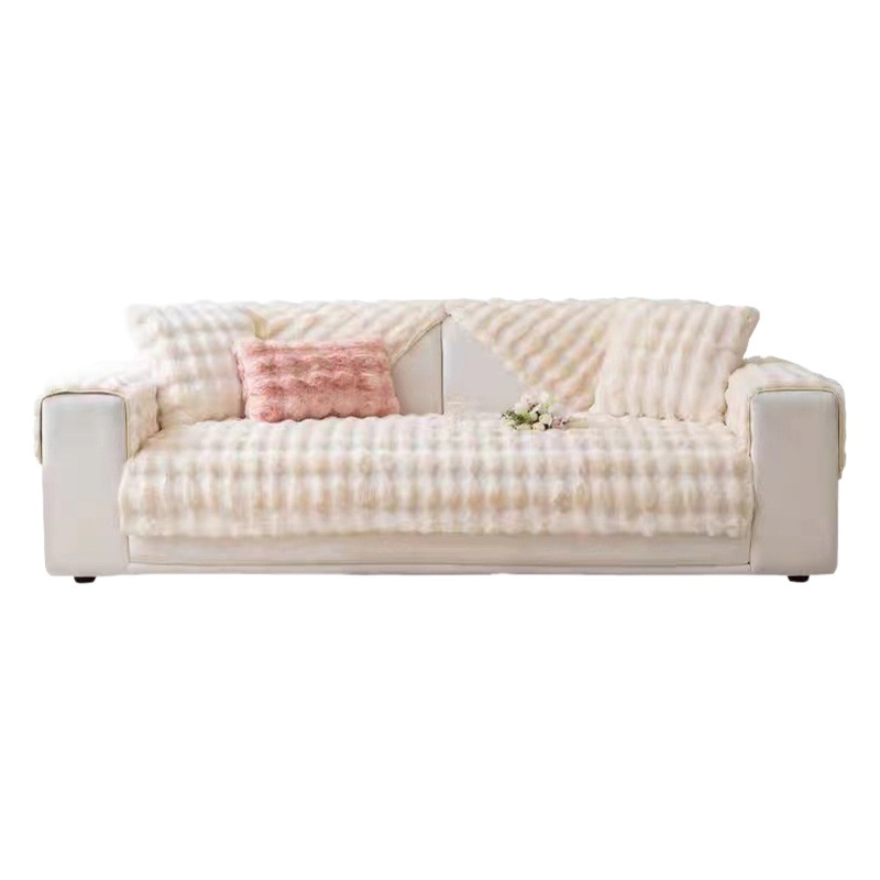 Rabbit plush Internet celebrity sofa cushion winter thickened plush cushion non-slip leather sofa cover 2023 new cover cloth towel