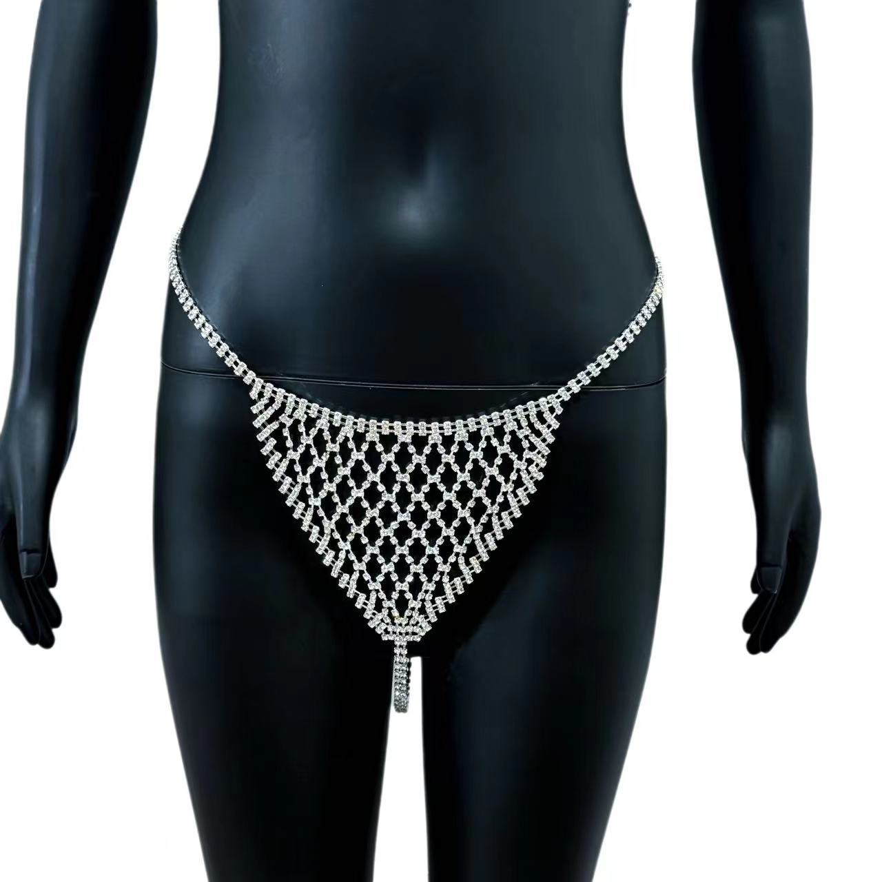 Picture of Cross-border Explosions Rhinestone Mesh Hollow Body Chain Set Fashion Sexy Full Diamond Shiny Bikini Body Chain