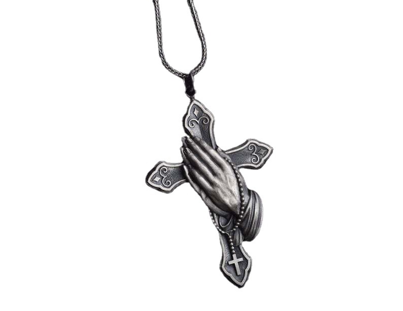Picture of Zhen Rong wish New Hands Prayer Cross Retro Necklace European and American Plated 925 Thai Silver Black Pendant