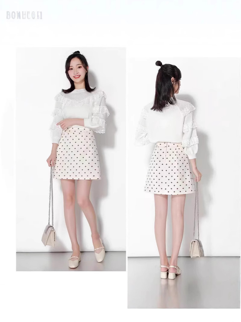 Polka Dot Printed Korean A- line Skirt Women's Polka Dot High Waist Slimming Fashionable All-match Anti-walking Sheath Skirt