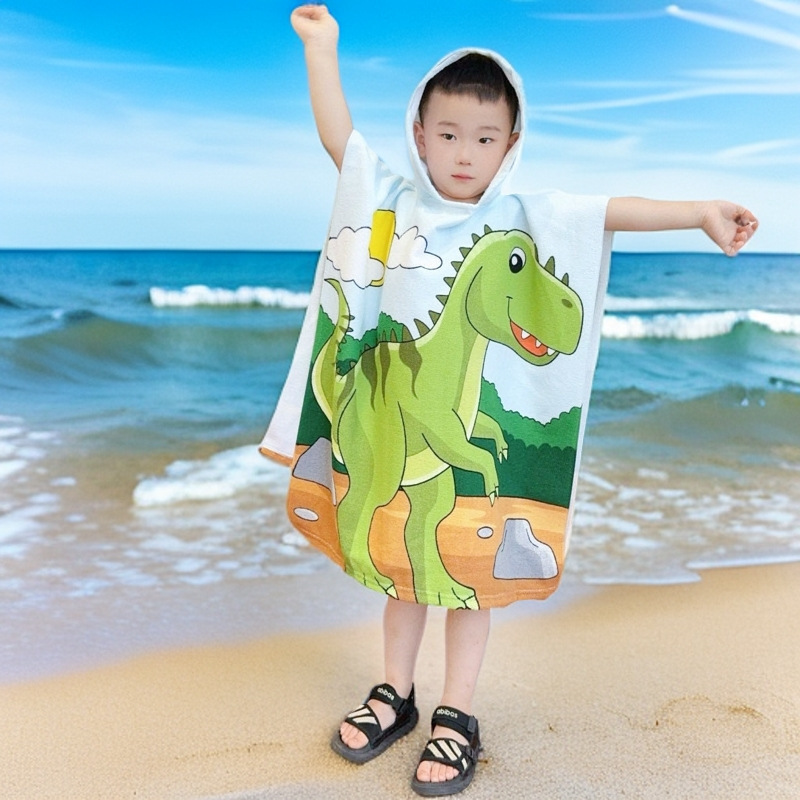 Picture of Children's Bath Towel Hooded Poncho Bathrobe Super Soft Wearable Baby Absorbent Towel for Boys and Girls Swimming