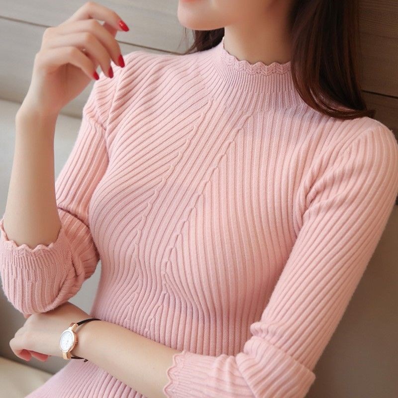 Picture of Petal half turtleneck sweater women's autumn and winter New long sleeve sweater plus size pullover slim Korean style all-match bottoming shirt