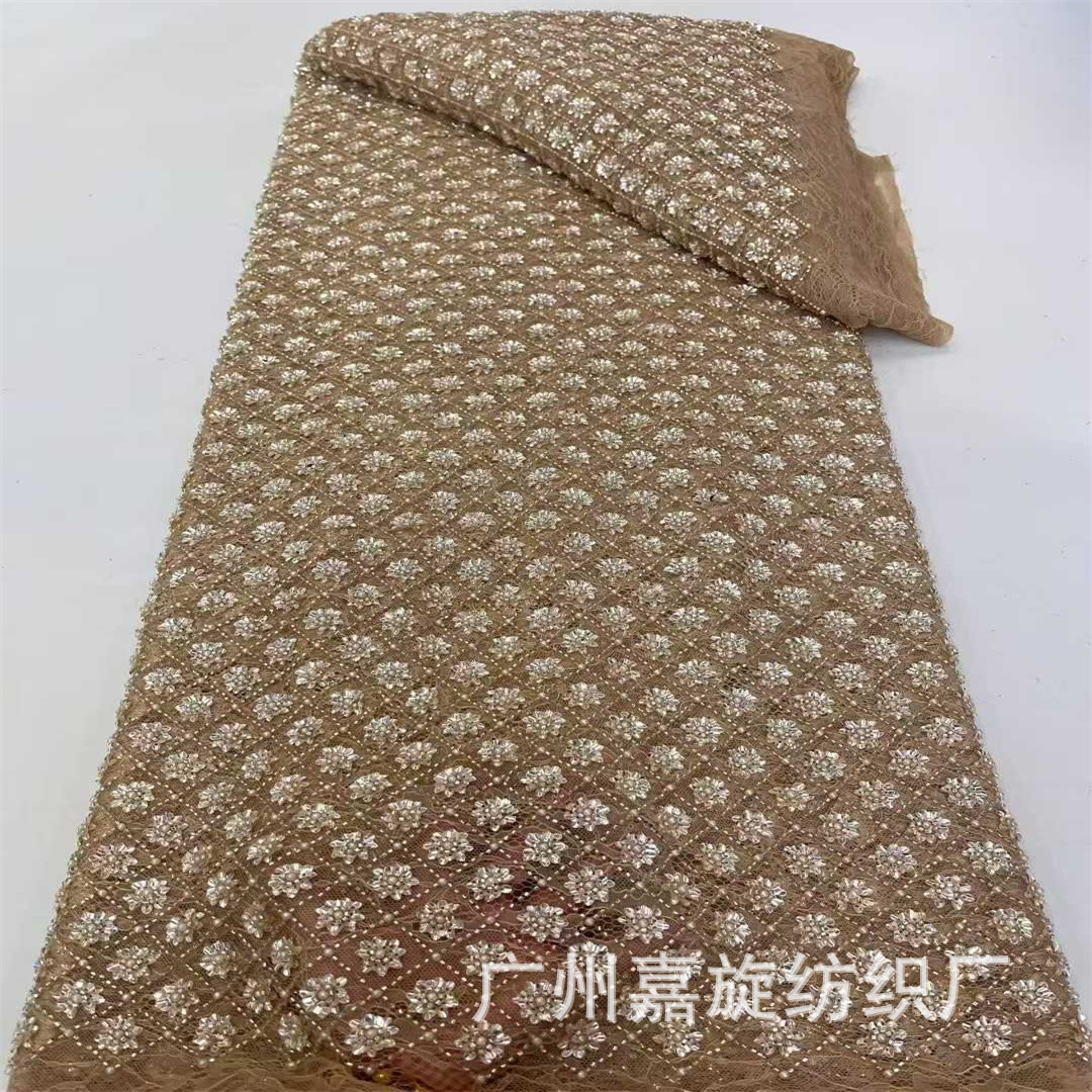 Full version diamond plaid tiles small flower beads bubble beads lace fabric dress wedding dress clothing fabric beaded
