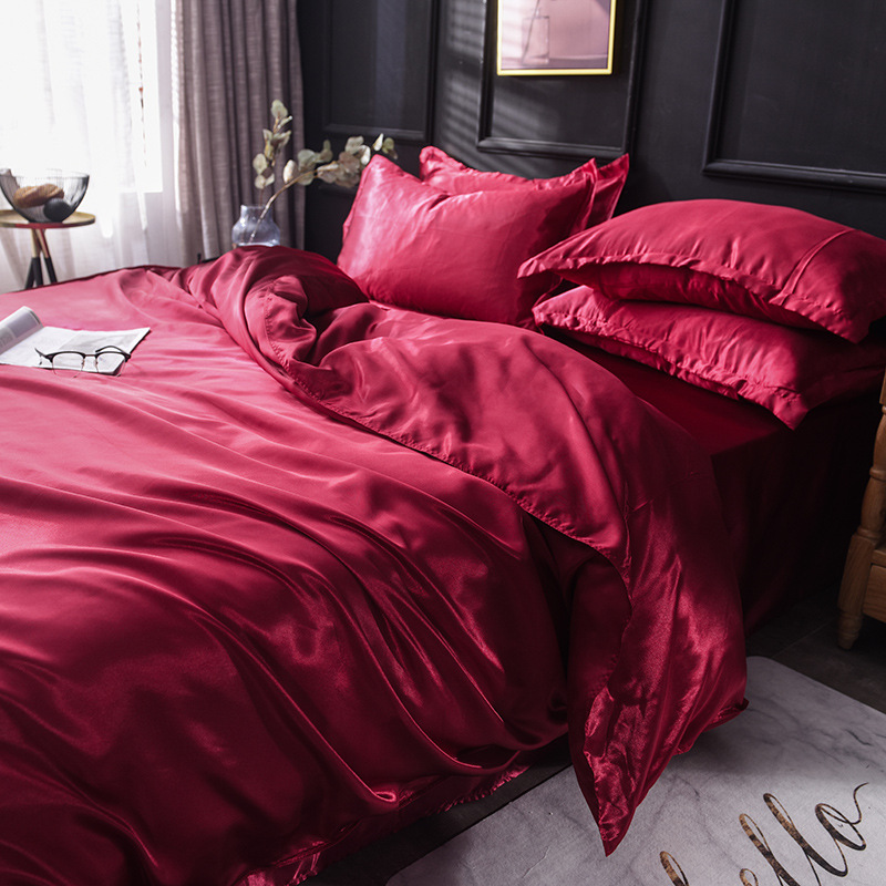 Picture of Summer solid color double-sided washed Ice Silk four-piece set silky color matching quilt cover sheets foreign trade cross-border bedding wholesale