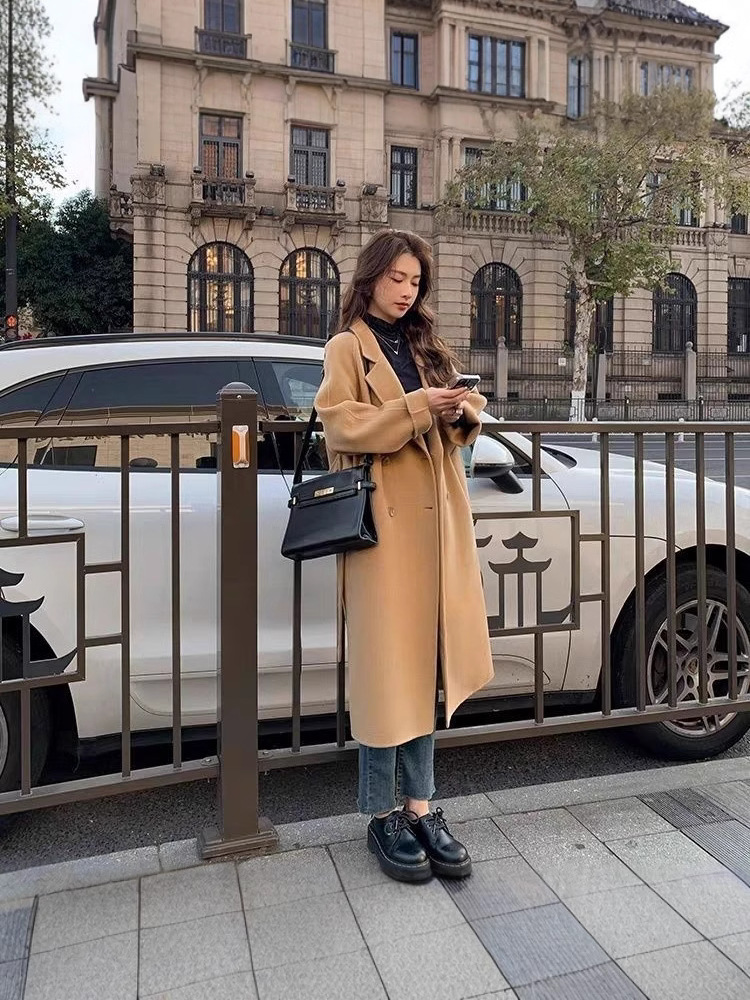 Picture of High-end Woolen Coat Women's Maillard Fashion New Double-breasted Design Autumn and Winter Woolen Coat Mid-length