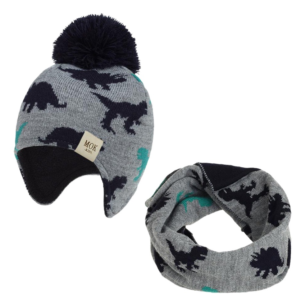Knitted Hat Kidsren's 2024 Autumn and Winter New Hat Scarf Set European and American Dinosaur Jacquard Ear Protection Hat for Boys and Girls