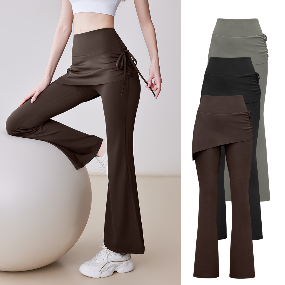 New Yoga Pants with Cover-Up Skirt, Anti-Embarrassment Outerwear, High-Waisted, Tummy Control, Slimming, Fitness Running Yoga Flared Pants