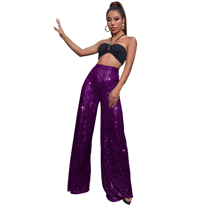Picture of 2025 European and American Cross-border Women's High Waist Fashion Casual Pants Sequin Loose Dagging Wide Leg Pants Summer Women