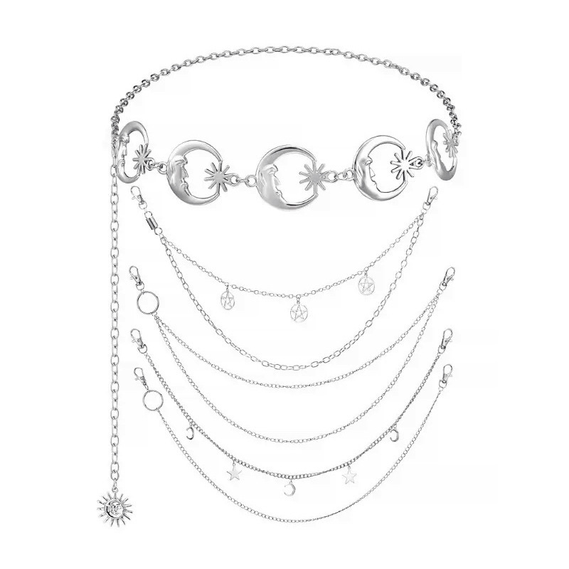 Picture of ins style fashion personality trend sunflower pants chain hip hop punk multiple moon body chain atmospheric waist chain