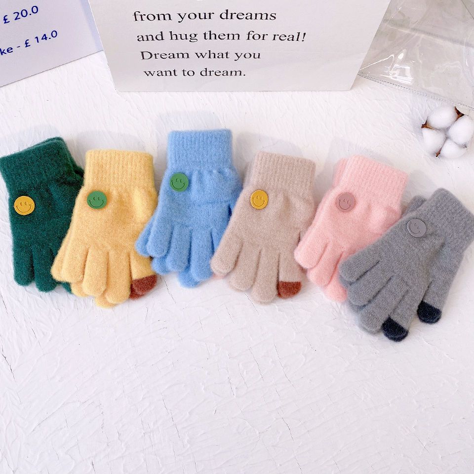 Picture of Children's Gloves Thin Boys Baby Boys Girls Winter Girls Five Fingers Warm Smiling Face Primary School Students Winter