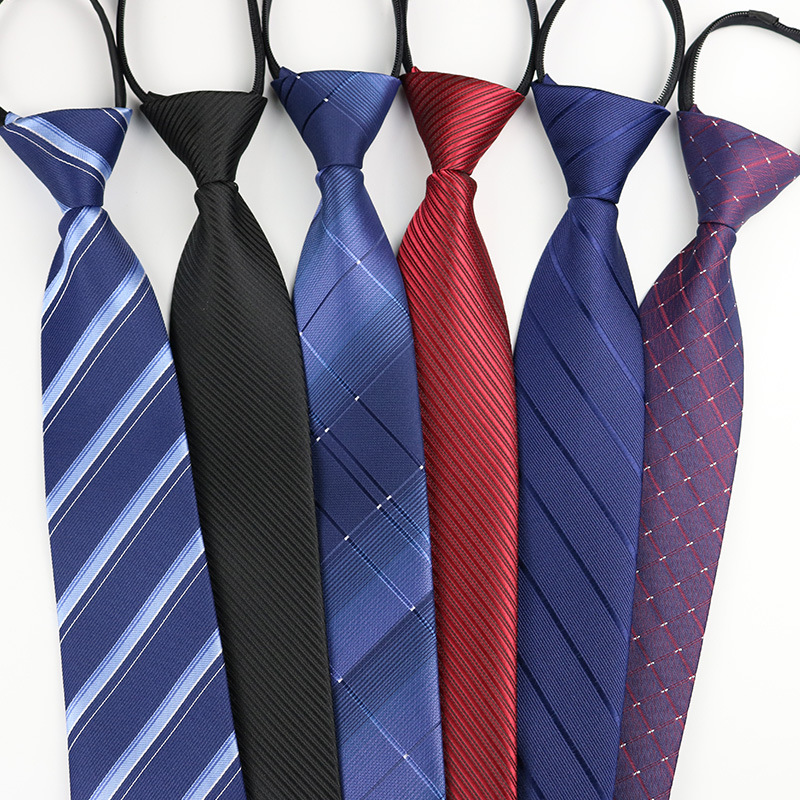 Picture of Factory Black Men's Tie Striped Blue Business Tie Lazy People Knot Free Zipper Tie in stock Wholesale