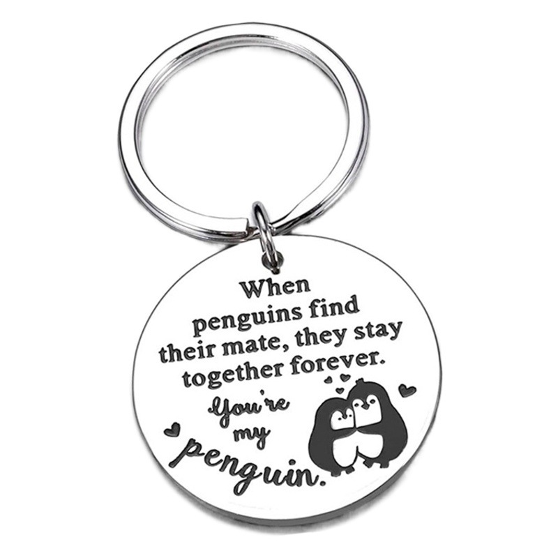 Cross-Border New Valentine's Day Waddle I Do Without You Interesting Penguin Stainless Steel Keychain