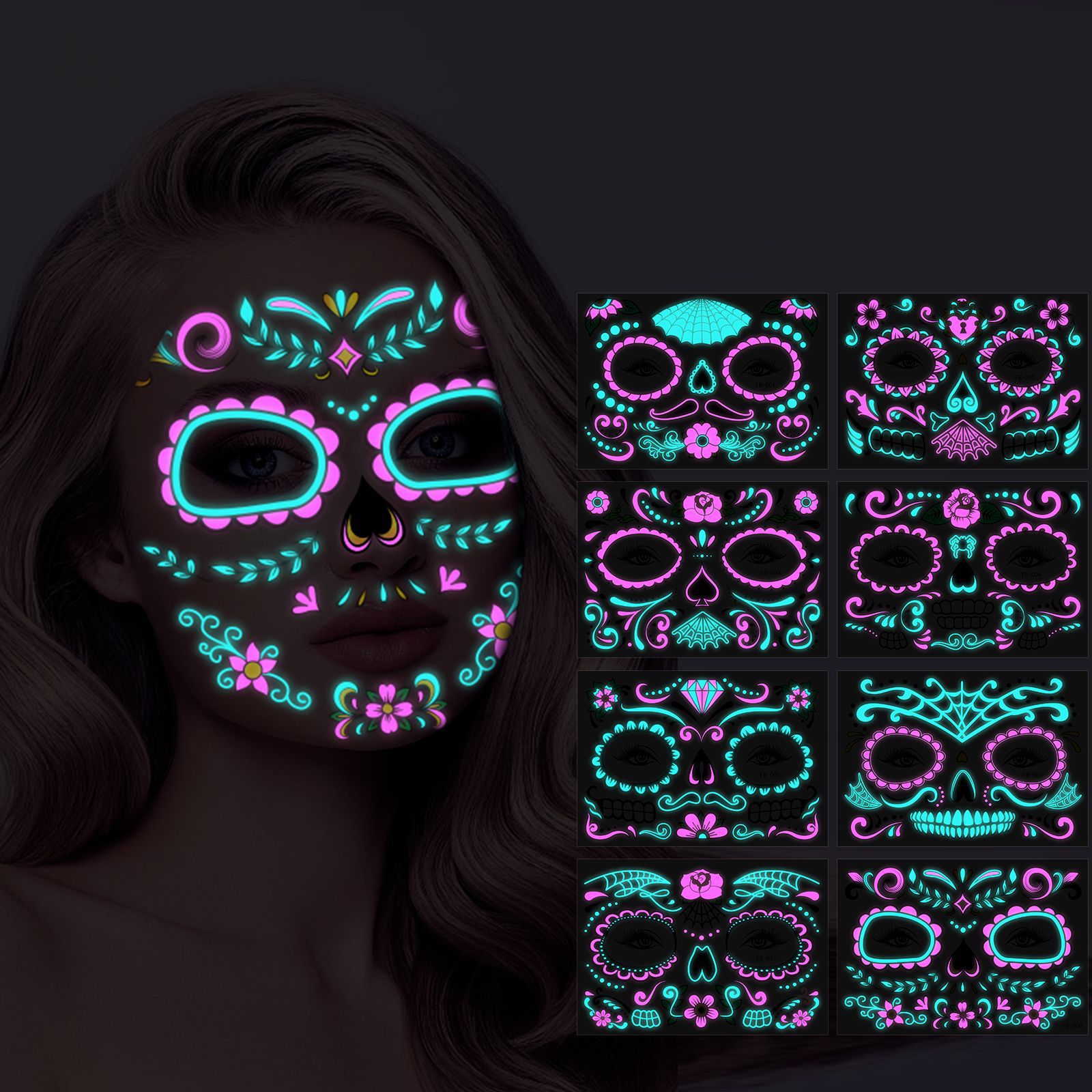 AirAsia New Funny Halloween Death Luminous Tattoo Sticker Face Sticker Undead Day Scar Tattoo Sticker