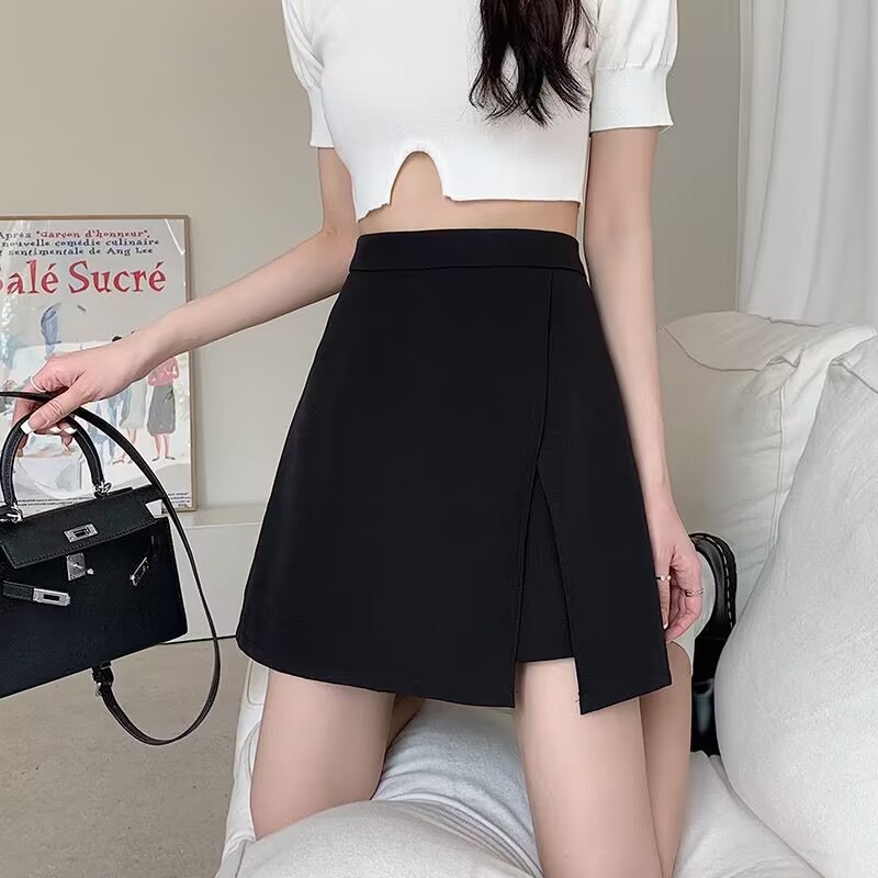 Design Spring All-match Korean-style Slim-fit Leather Hip Skirt Niche Women's Split Skirt Side Small Black Skirt