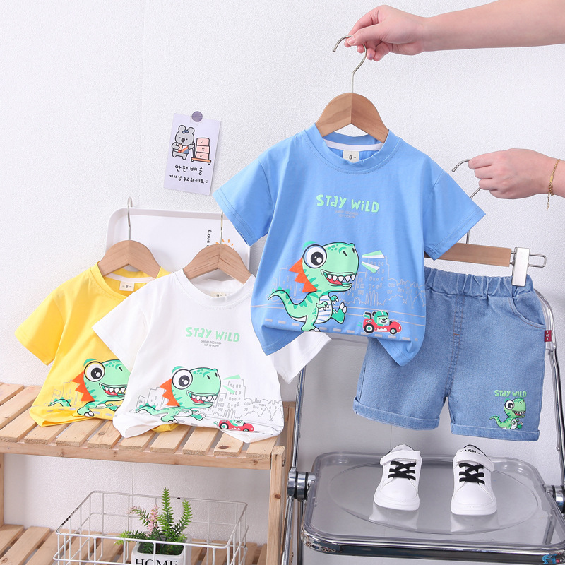 Boys' Summer Suit Korean-style New Style Baby Cool Handsome Boys' Summer Children's Cartoon Short-sleeved Two-piece Fashionable Suit