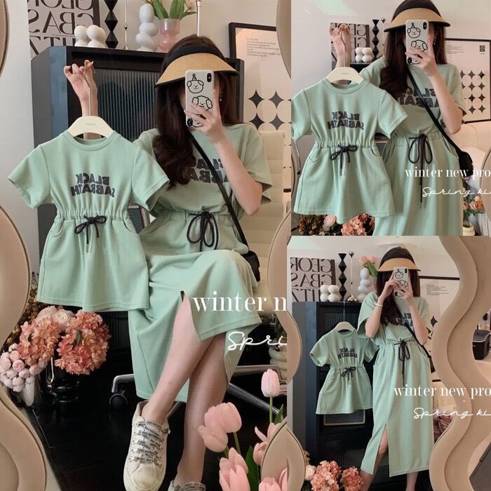 Picture of Parent-child summer dress for a family of three mother and daughter high-end foreign style girls French dress baby mother and child cotton t
