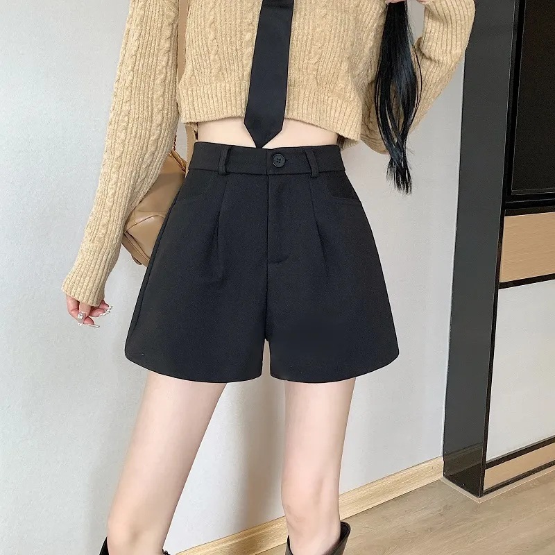 2024 black wool boots pants autumn hot shorts wear high waist slim shorts temperament fashion bottom pants