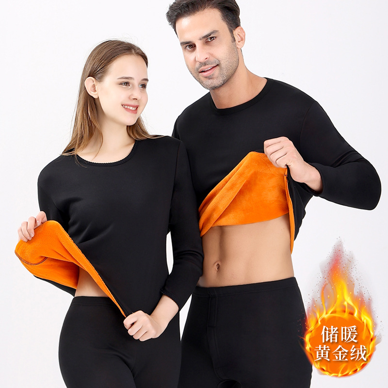 Gold Velvet Thermal Underwear Men's fleece-lined Thickened Cold-proof Autumn Clothes Women's suit Couple Factory Outlet