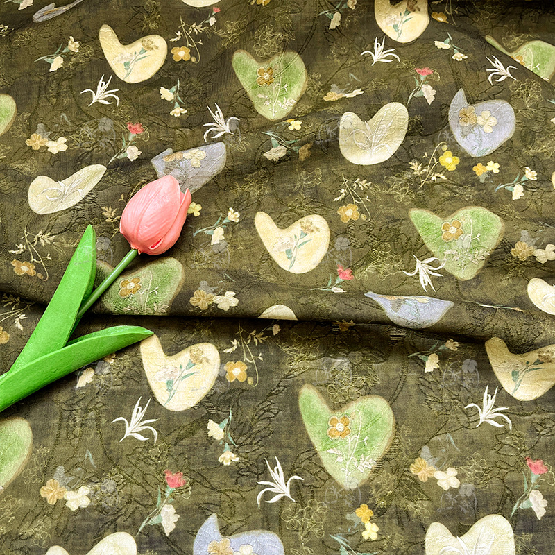 Green ambition flower New Chinese style Tencel jacquard fabric Hanfu cheongsam dress fabric handmade DIY fabric