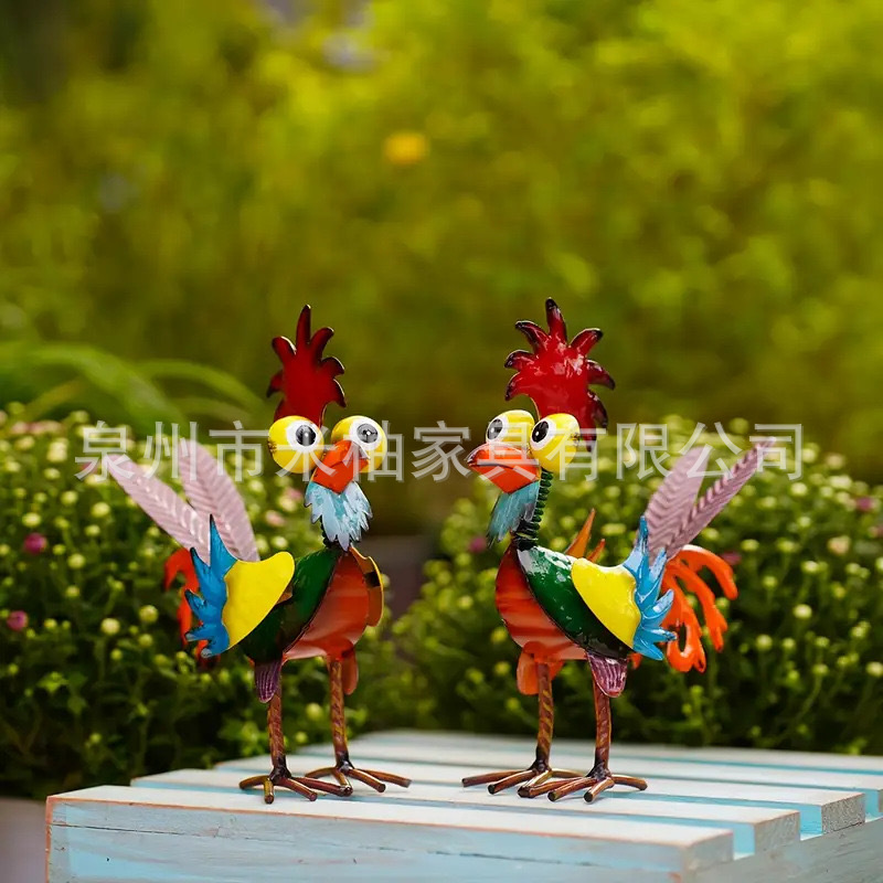 Cross-border New Iron Cute Cartoon Rooster Ornaments Indoor Outdoor Garden Courtyard Decoration Home Decoration Ornaments