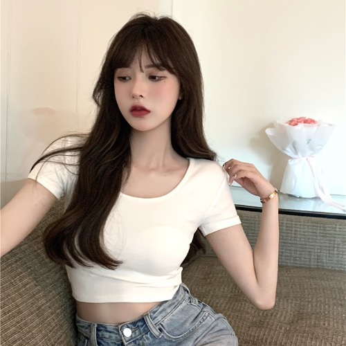 T-Shirt Women's Summer Ins Trendy White Slim-Fitting Short Navel-Baring Pure Lust Style Sweet and Spicy Slim Short-Sleeved Top 2025 New Style