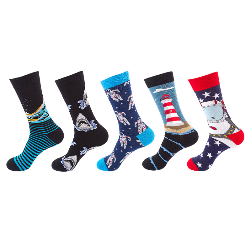 Amazon Trendy Socks Astronaut Men's Socks European and American Trendy Hip-Hop Autumn and Winter Mid-Tube Street Harajuku Style Stockings Wholesale