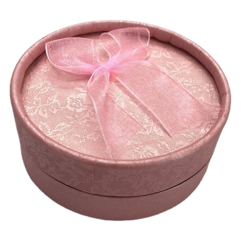 Popular Spot Bow Round Jewelry Box Silver Bracelet Packaging Box Large Round Box Yellow Cloth Bracelet Box Wholesale