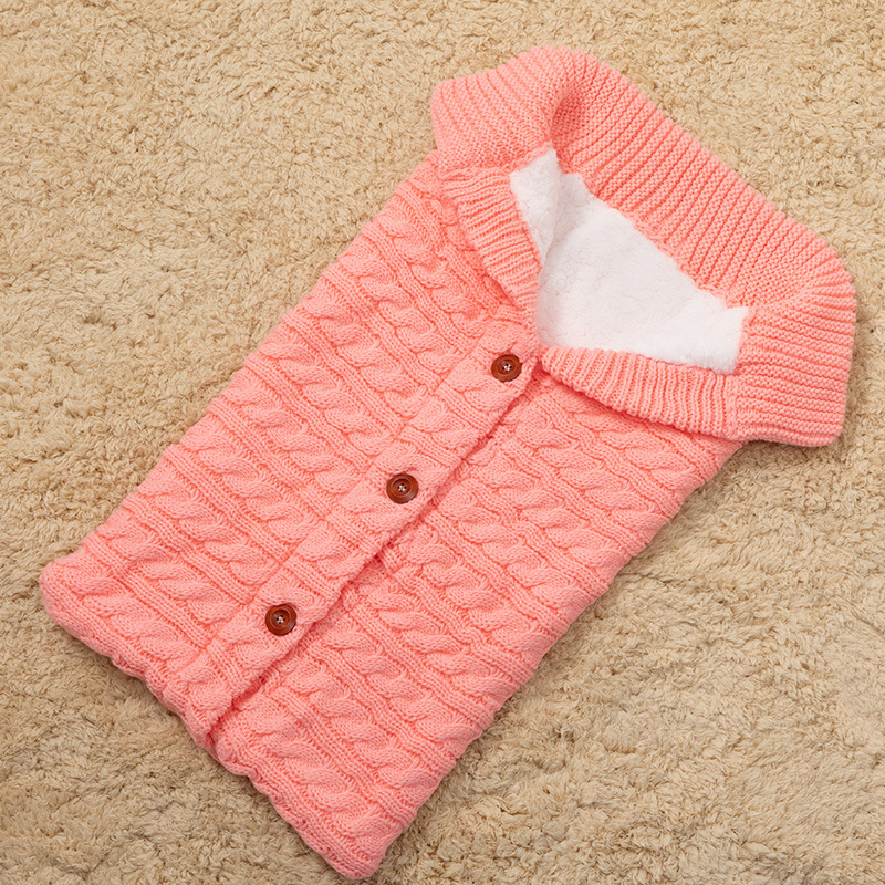 Picture of Spring Autumn Winter Knitted Sleeping Bag Baby Carriage Sleeping Bag Swaddling Cart Sleeping Bag Button Twist Sleeping Bag fleece-lined Thickened Bag