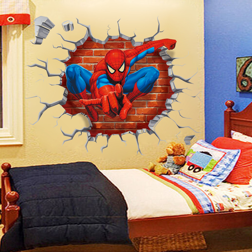 Picture of Wall stickers factory wholesale New Broken Wall Spiderman bedroom living room removable decorative wall stickers Y006
