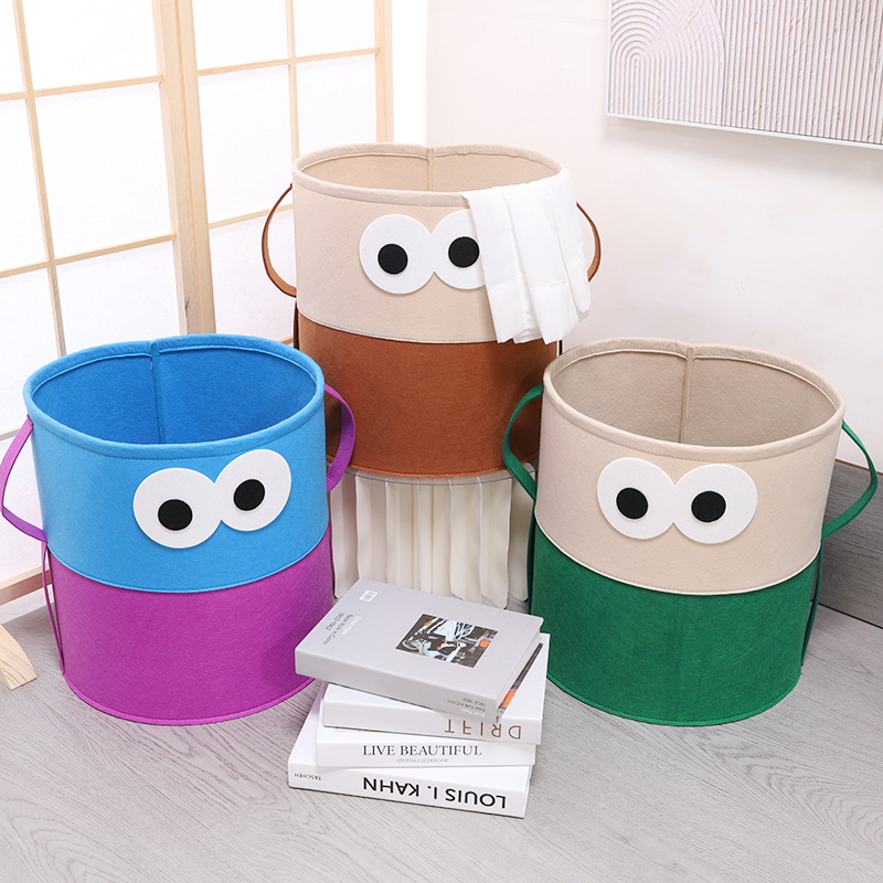 Children's Cartoon Felt Dirty Clothes Basket Household Storage Large Capacity Toy Storage Bucket Cute Foldableing Debris Laundry Bucket