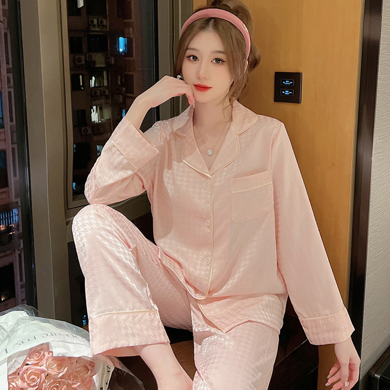 Houndstooth pajamas high-grade Spring and Autumn women's 2023 new online celebrity ice silk thin casual home wear suit