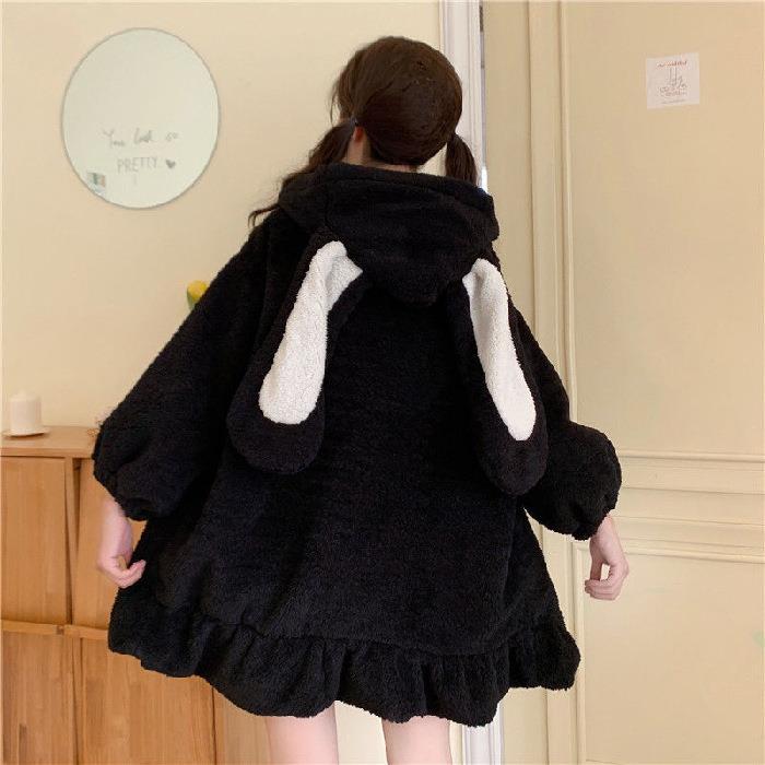 Picture of 2022 Autumn and Winter Japanese Soft Girl Rabbit Ear Mid-length Hooded Sweatshirt Women's Autumn and Winter Cashmere Coat Women
