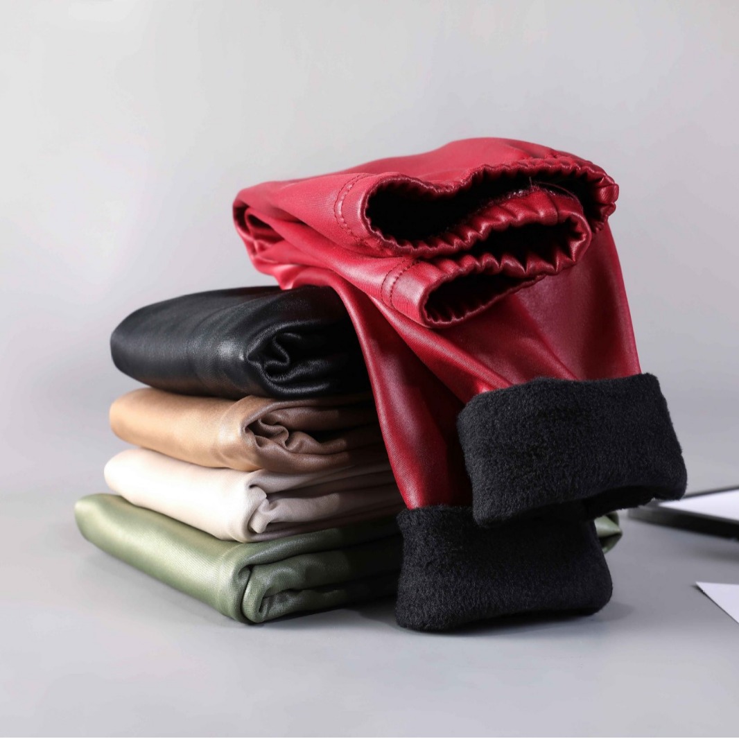 Picture of Children's Imitation Leather Pants, Girls' Candy-Colored Autumn and Winter Velvet Thickeneded Leggings, Warm Pants, Baby Girl's All-In-One Pants