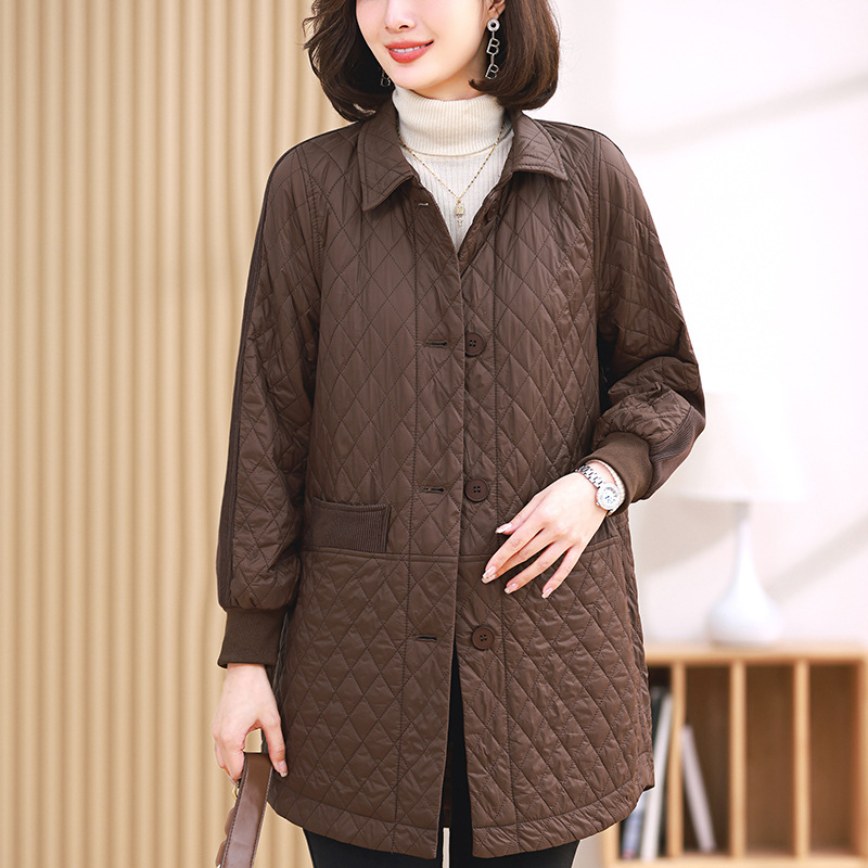 Picture of Middle-aged fat mother autumn and winter light down cotton-padded jacket new middle-aged and old women spring and autumn plus fat plus size windbreaker coat